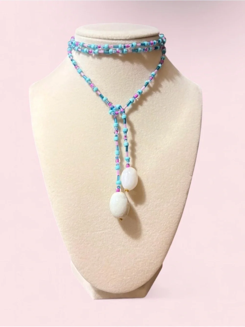pink & blue lariat wrap necklace